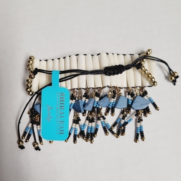 Shiraleah Chicago Women's Janelle Ivory And Blue Beaded Tassel Bohemian Bracelet - Picture 3 of 6
